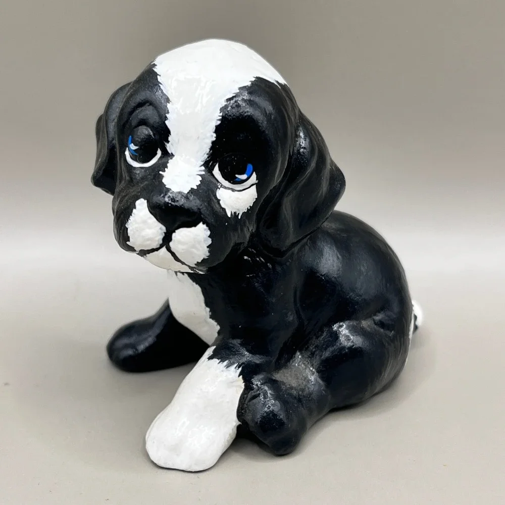 Vtg Ceramic Black & White Dog Figurine Hand Painted Pet‎ Lover 2.5